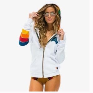 Size Medium, Aviator Nation rainbow and white zip up